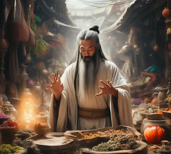 市场上，道士的技术与生活